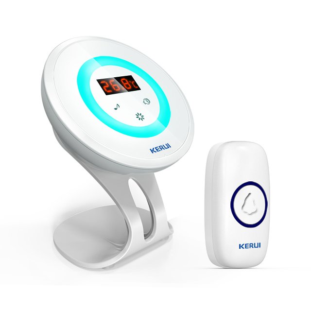 Kerui M536 Temperature Display Doorbell with F55 Push Button, Operating at over 500 Feet with Thermometer Display, 58 Chimes, 4 Volume Levels, 1 Receiver & 1 Push Button